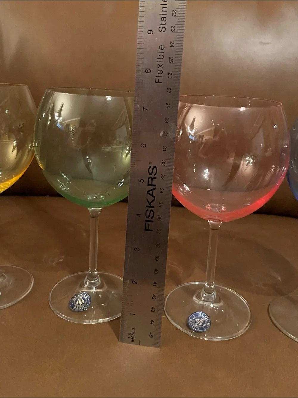 Block Basics Colored Stemmed Wine Glasses - Yellow, Green, Pink, Blue - Set of 4
